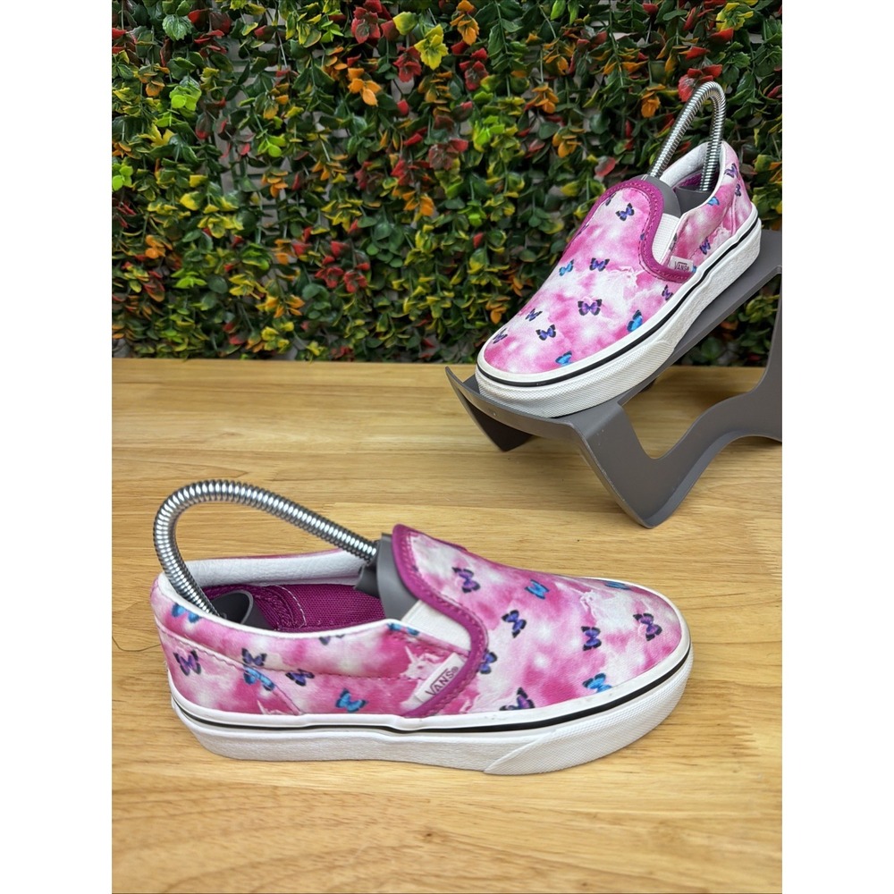 VANS Butterfly Tie Dye Slip On Canvas Shoes Sneakers Pink Blue Purple Kids 1 EUC